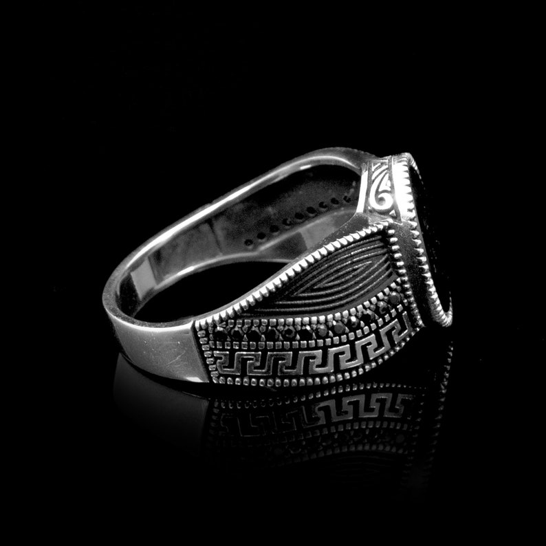 925 Sterling Silver Greek Key Pattern Rings for Men, Greek Key Ring