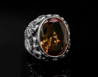 Anillo de sultanita que cambia de color: Anillo llamativo de sultanita en plata de ley repujada
