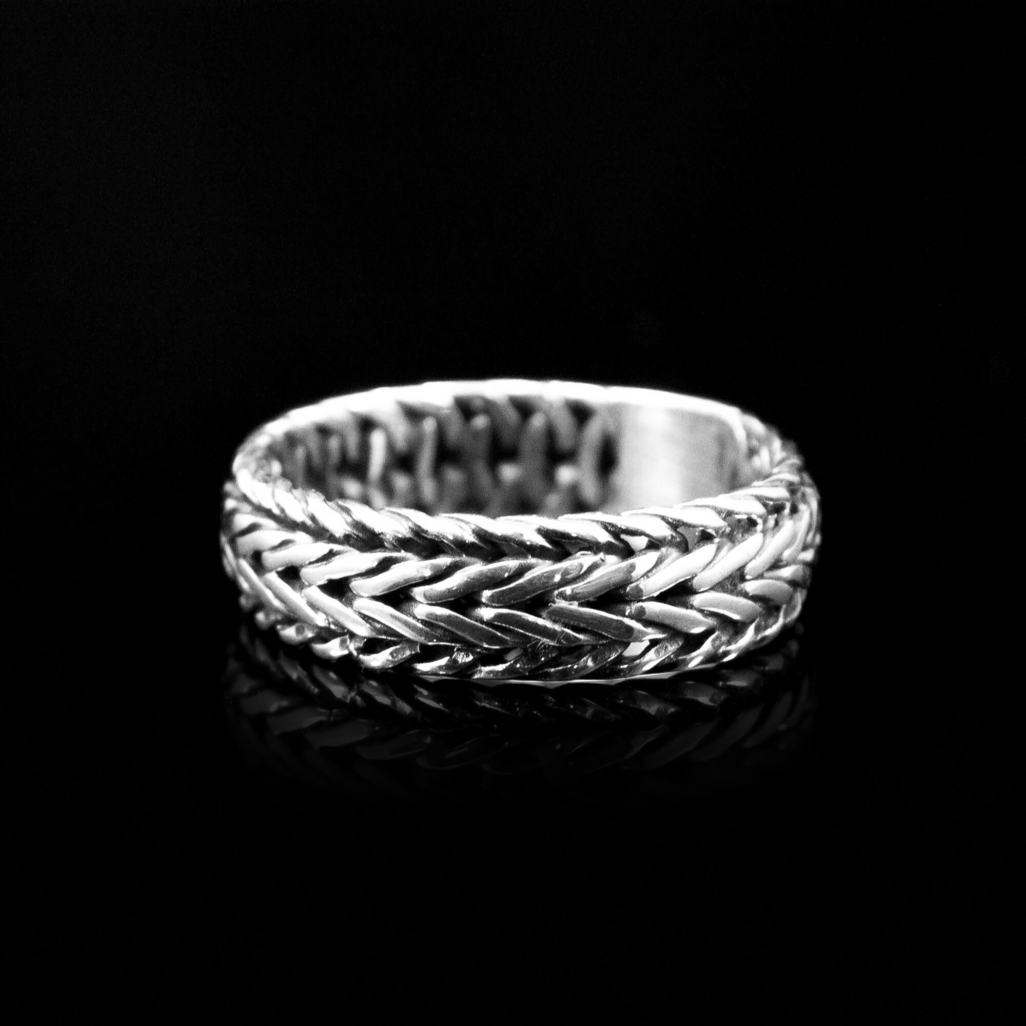 Foxtail Pattern Sterling Silver Band Ring, Sterling Silver Foxtail
