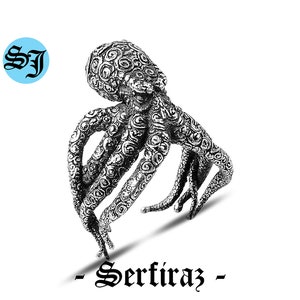 Sterling Silver Octopus Ring: Adjustable Kraken Tentacle Jewelry