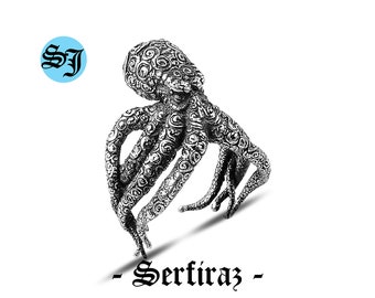 Sterling Silver Octopus Ring: Adjustable Kraken Tentacle Jewelry