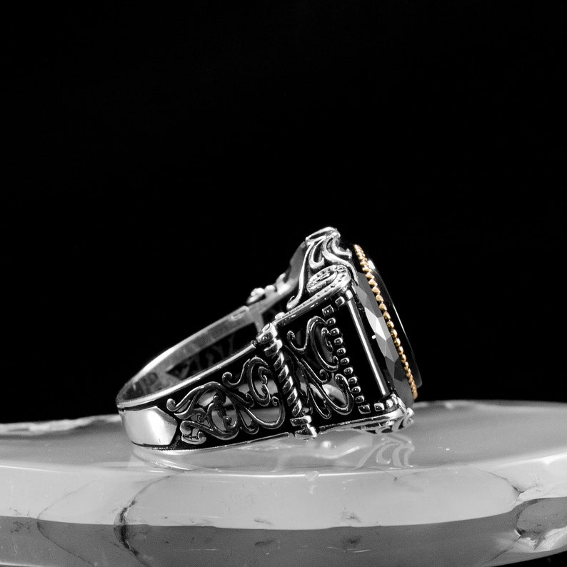 Vintage Mens Ring Black Onyx Sterling Silver Unique Artisan Solid