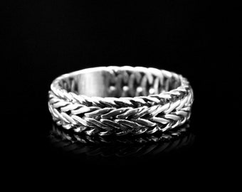 Vossestaartpatroon Sterling Silver Band Ring, Sterling Silver Foxtail Braid Ring, Stapelbare Ring, Zilveren Band, Bali Ring, Boho Ring, Cadeau voor