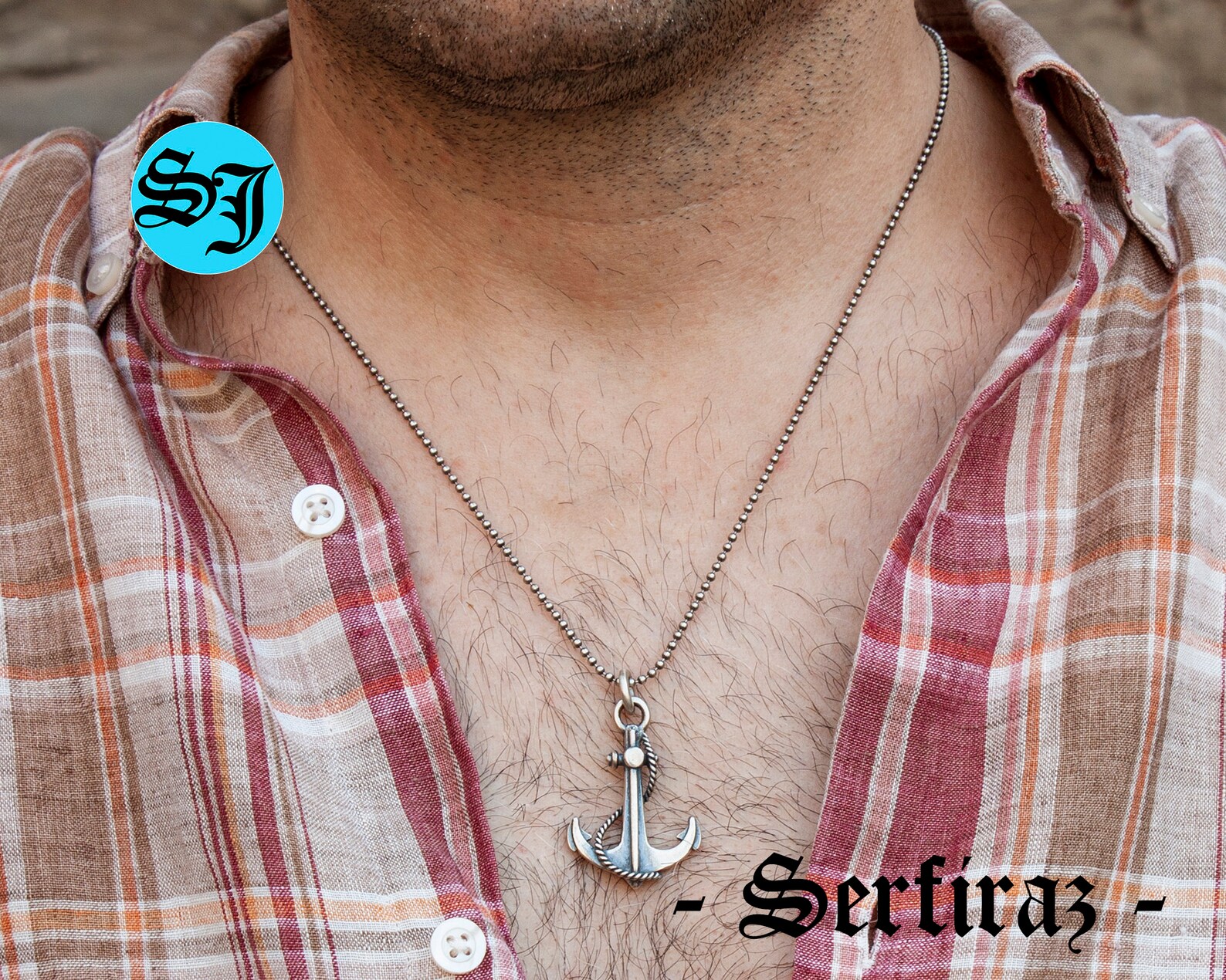 925 Sterling Silver Anchor Rope Necklace, Sailor Necklace Men, Sea