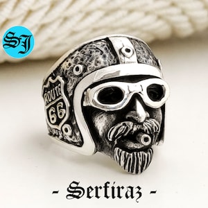 925 sterlingzilveren ring Route 66, biker sieraden, vintage herenring, zware herenring, motorring, gotische ring, cadeau voor hem