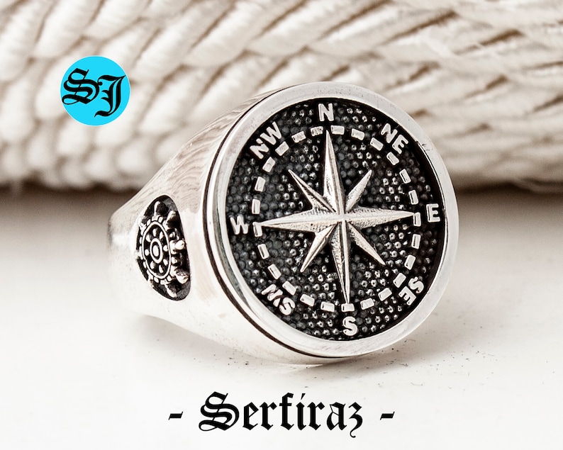 Compass Rings Design Element Sterling Silver Compass Ring for Men – Ancient Ship Rudder Design - Etsy
