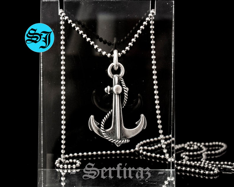 925 Sterling Silver Anchor Rope Necklace, Anchor Necklace Men, Sailor