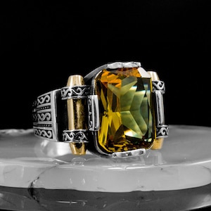 Handmade Emerald Cut Sultanite Ring: 925 Sterling Silver Ottoman Men&#39;s Ring