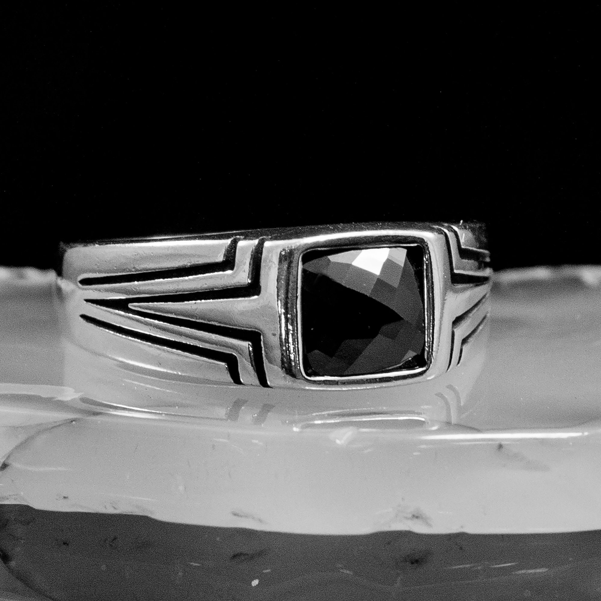 Sterling Silver Men Ring With Black Stone, Black Gemstone Ring, Cool