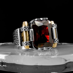 Handmade Sterling Silver Ruby Ring: Engraved Ottoman Style