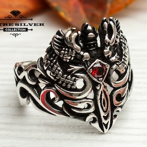 Celtic Dragonsword Medieval Ring Celtic Dragon Sword Medieval Silver Ring Solid Sterling Unique Silver Jewelry Gift for Him Men Ring