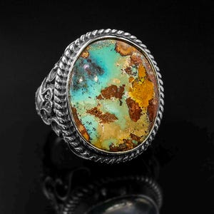 Turquoise Mens Ring: Handmade Sterling Silver Ottoman Style