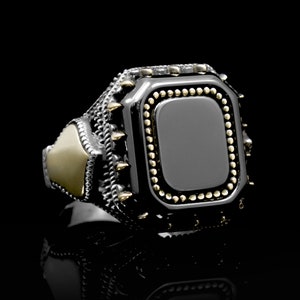 Black Onyx Sterling Silver Signet Ring - Celtic Ottoman Style