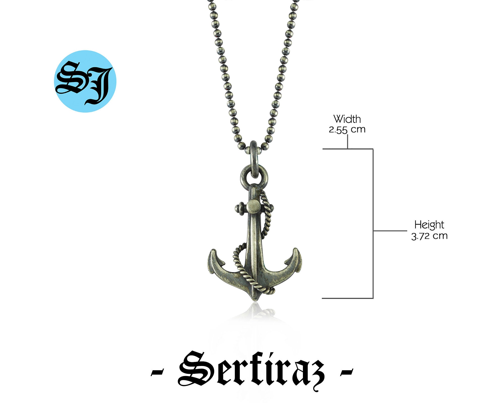 925 Sterling Silver Anchor Rope Necklace, Anchor Necklace Men, Sailor