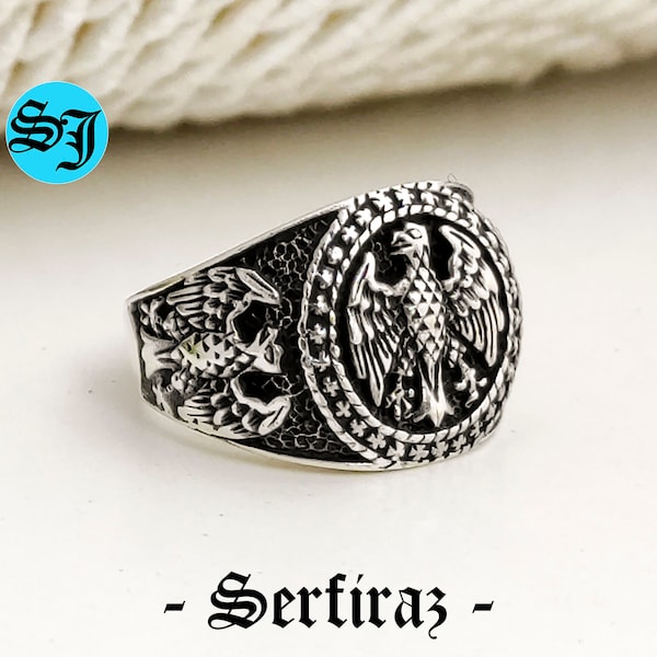 Silver Eagle Ring, American Eagle Ring, Mens Eagle Ring, Silver Men Ring, Round Eagle Ring, American Eagle, Gift For Him, SerfirazJewelryArt