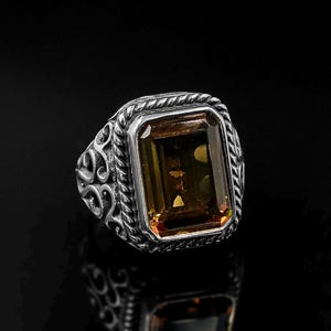 Color Changing Sultanite Sterling Silver Ring - Emerald Cut Ottoman Mens Ring