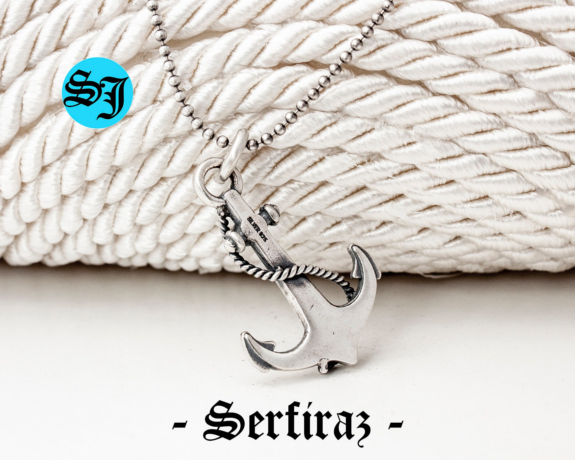 925 Sterling Silver Anchor Rope Necklace, Anchor Necklace Men, Sailor
