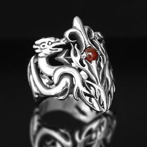 Solid Silver 925 Dragon Ring, Dragons Lovers Ring, Mythological Fantasy Ring, Dragon Jewellery, Occult Ring for Him