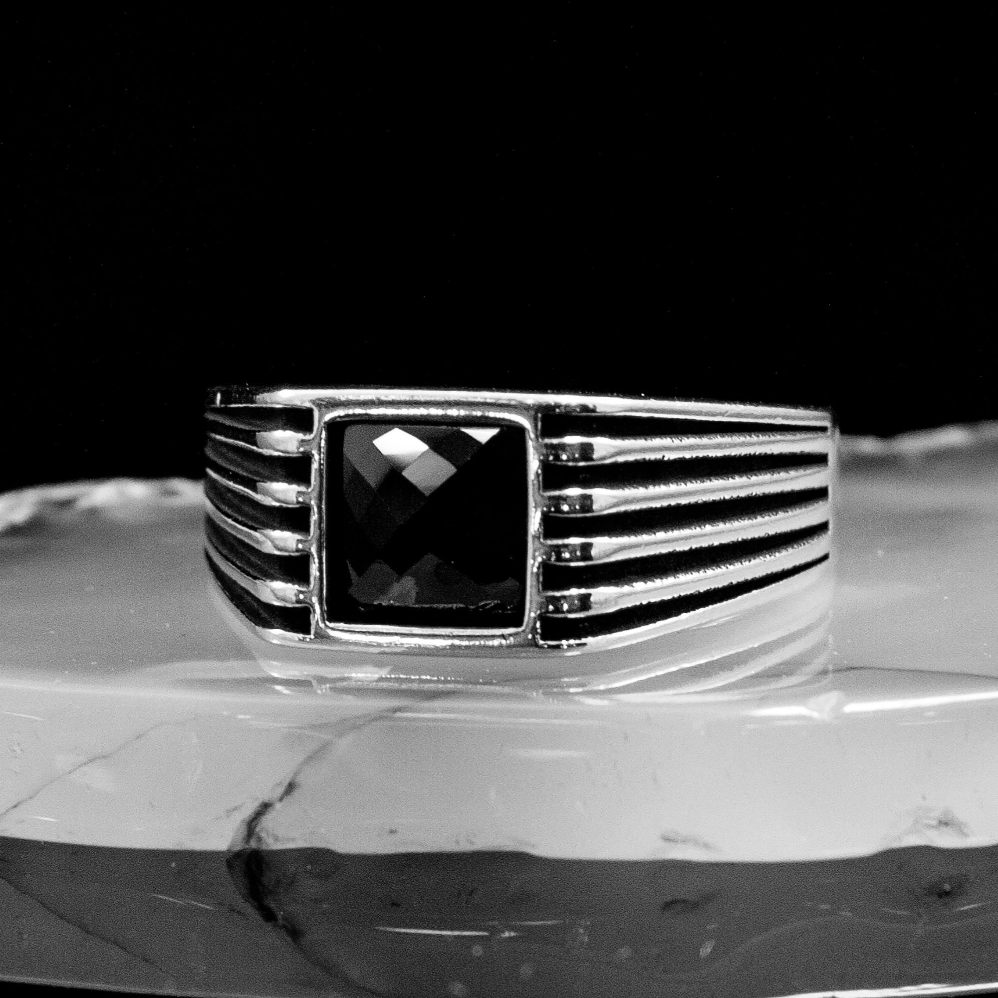 Shiny Silver Onyx Ring, Black Gemstone Men Ring, Cool Man Jewelry