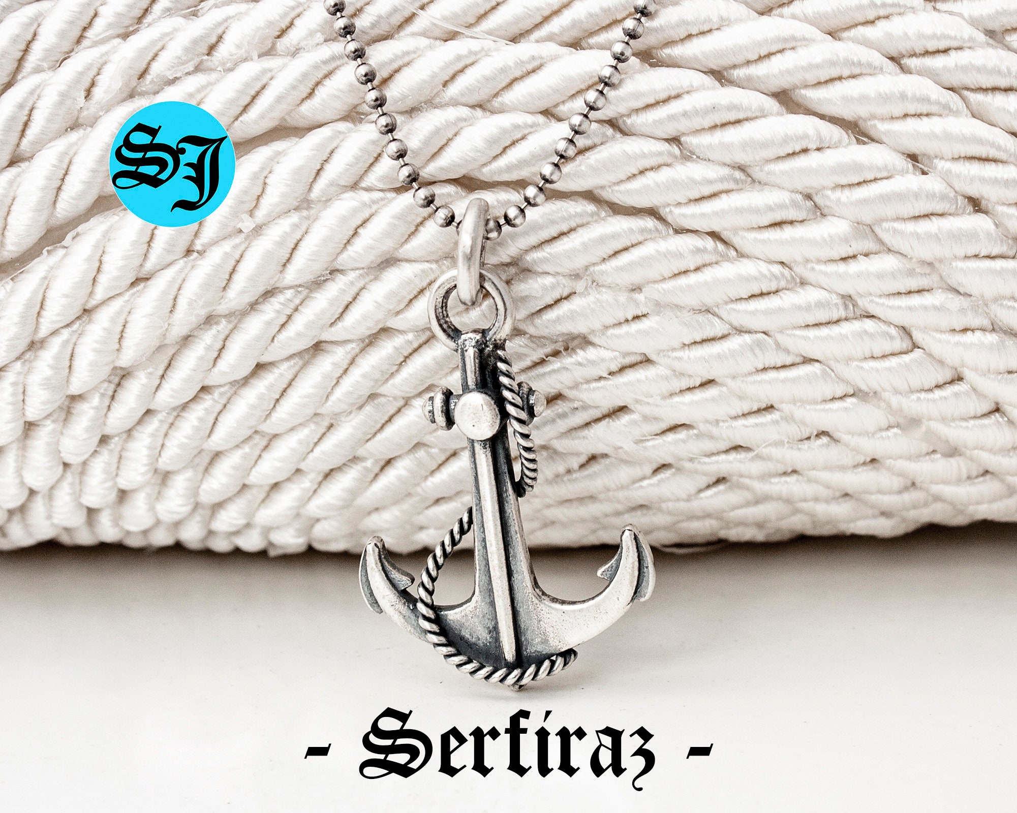 925 Sterling Silver Anchor Rope Necklace, Anchor Necklace Men, Sailor