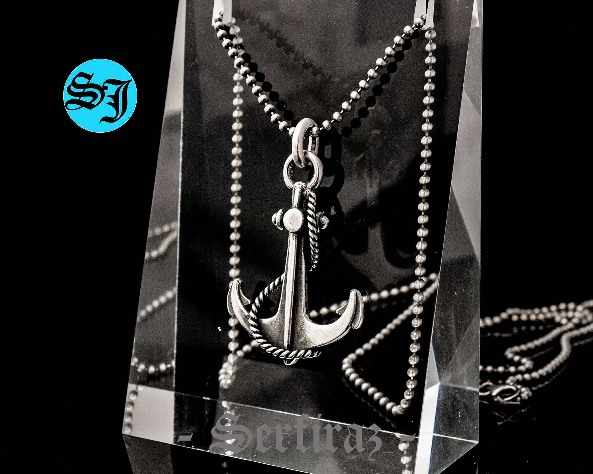 925 Sterling Silver Anchor Rope Necklace, Anchor Necklace Men, Sailor