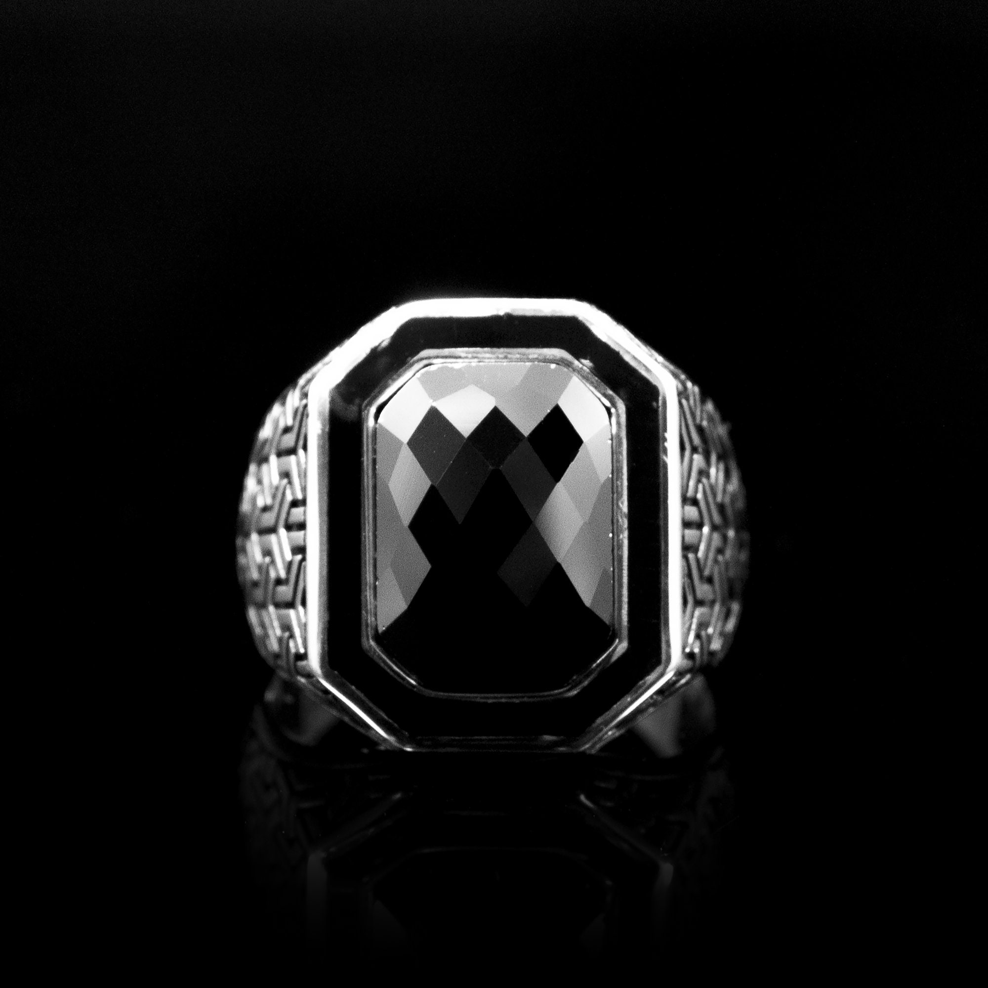 Men's 925 Sterling Silver Black Onyx Stone Ring Vintage Style Gemstone