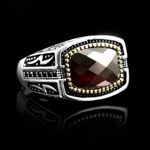 Cushion Cut Red Ruby Ring: 925 Sterling Silver Ottoman Ring