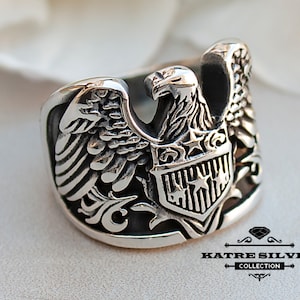 Men's Silver Ring, Silver Men's Ring, Silver Ring for Men, American Eagle Ring, Eagle Jewelry, American Symbol Ring, Gift for Him