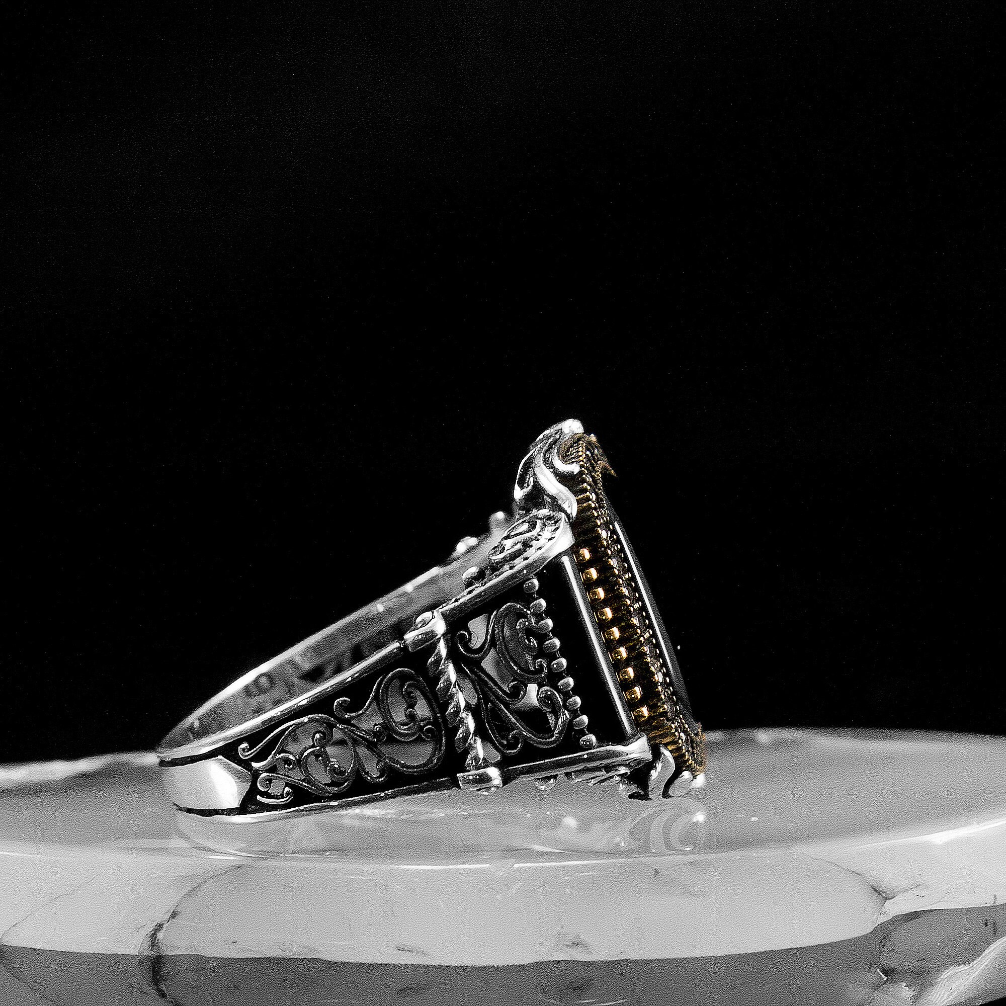 Vintage Mens Handmade Ring With Black Onyx Sterling Silver Unique