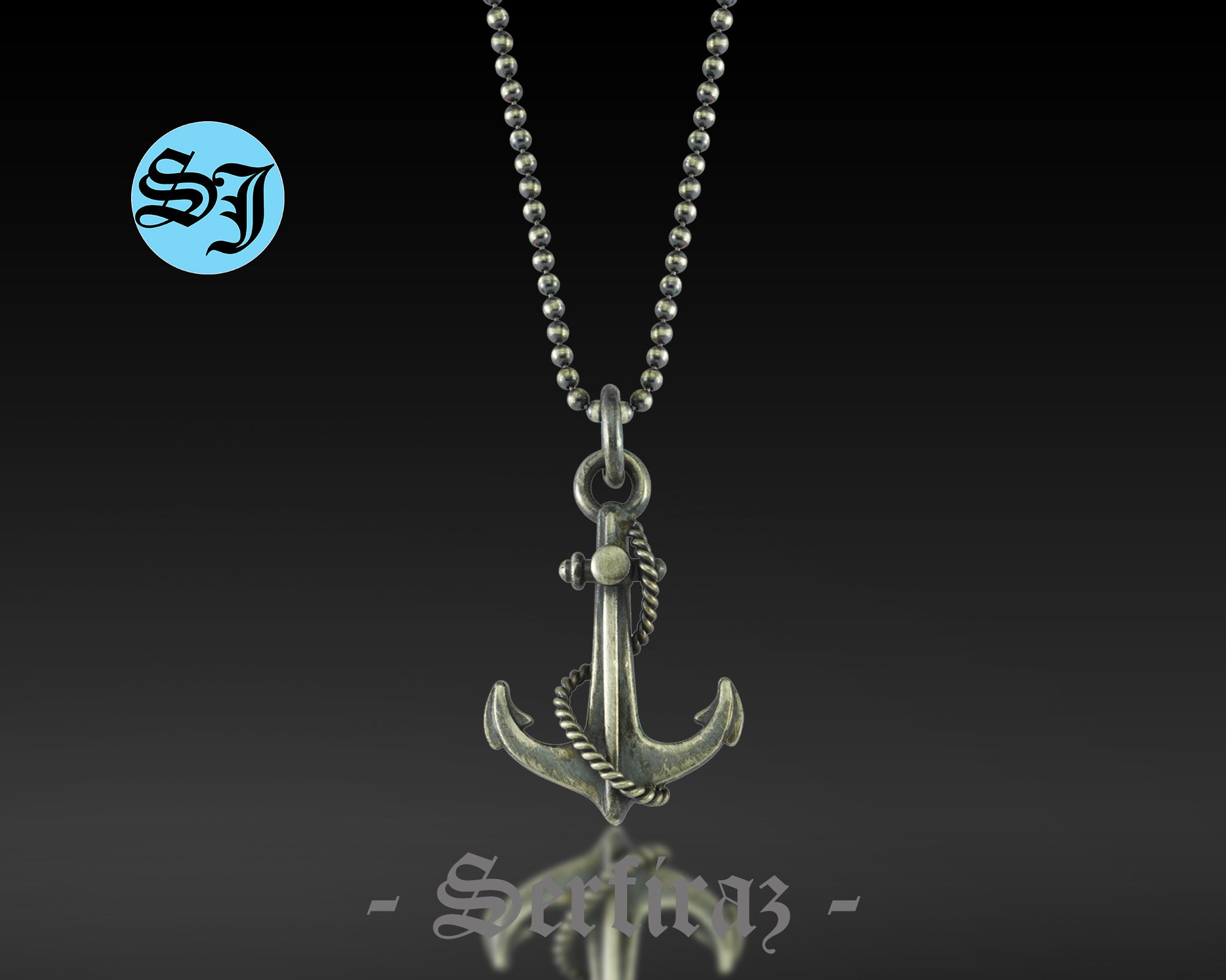 925 Sterling Silver Anchor Rope Necklace, Anchor Necklace Men, Sailor