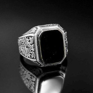 Black Onyx Signet Ring, Square Mens Black Onyx Silver Ring, Mens Signet Ring, Black Stone Ring, Onyx Jewelry, Men Gift, Gift for Him