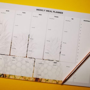 Weekly Meal Planner | Planner Pad | A4 Notepad | To Do List | Pineapple design | Healthy Eating | Meal Prep