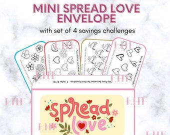 Spread Love Savings Challenge Bundle of 4 & Envelope | Tiny Giving Envelope | Love Savings Challenge | Mini Envelope Savings Challenge Gift