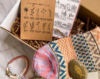 Faith Gift Box: Bible Study Prayer Package with Socks & Keychain