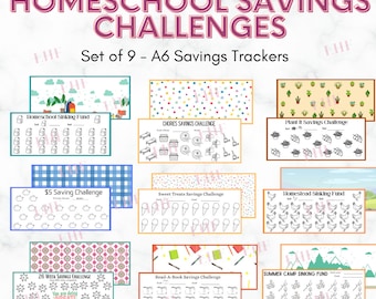 A6 Homeschool Savings Challenge Bundle: Kids Budget Trackers (Digital Download)