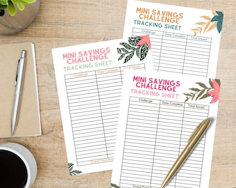 Mini Savings Challenge Tracking List | Digital Download Budgeting| Savings Tracking Sheet | Savings List | Track Savings Challenges