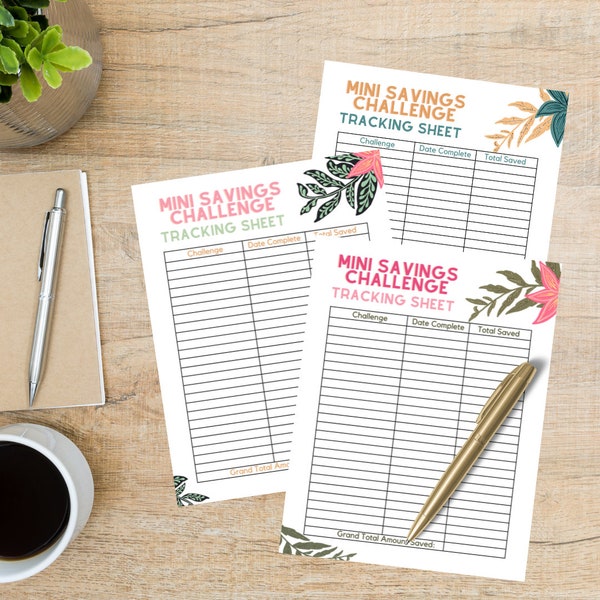 Mini Savings Challenge Tracking List | Digital Download Budgeting| Savings Tracking Sheet | Savings List | Track Savings Challenges