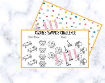 A7 Kids Chores Savings Tracker | Chores Chart for Kids | Chores Cards Printable | Chores for Kids Digital A7 Cash Envelopes | Kids Savings