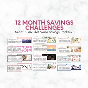 A6 Savings Challenge: 12 Month Bible Verse Trackers (Digital Download)