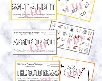 A7 Armor Up Bible Verse Savings Challenge Bundle | Faith Savings Trackers | Armor Of God | Salt & Light | The Gospel | Bible Verse Savings