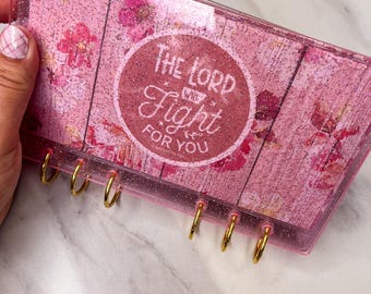 A6 Pink Sparkle Acrylic Binder Pink Floral Faith Savings Binder Christian Cash Envelope Dashboards Faithful Sticker Theme
