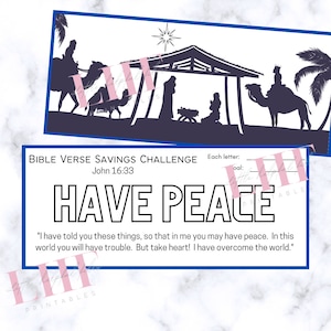 A6 Bible Verse Savings Challenge | Christmas Faith Tracker | A6 Bible Verse Saving Tracker | A6 Christian Savings Challenge | Nativity Scene