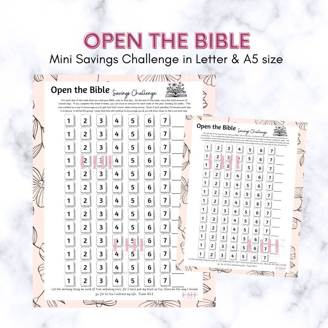 Öffnen Sie die Bibel Spar-Tracker A5 Letter | Lesen Sie die Bibel Einsparungen Herausforderung | Lesen und sparen | Bibel Druckbare Herausforderung | Glaube Fokussiert Sparen