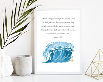 Jesaja 43:2 Bibel Vers Aquarell Wellendruck (Digitaler Download)