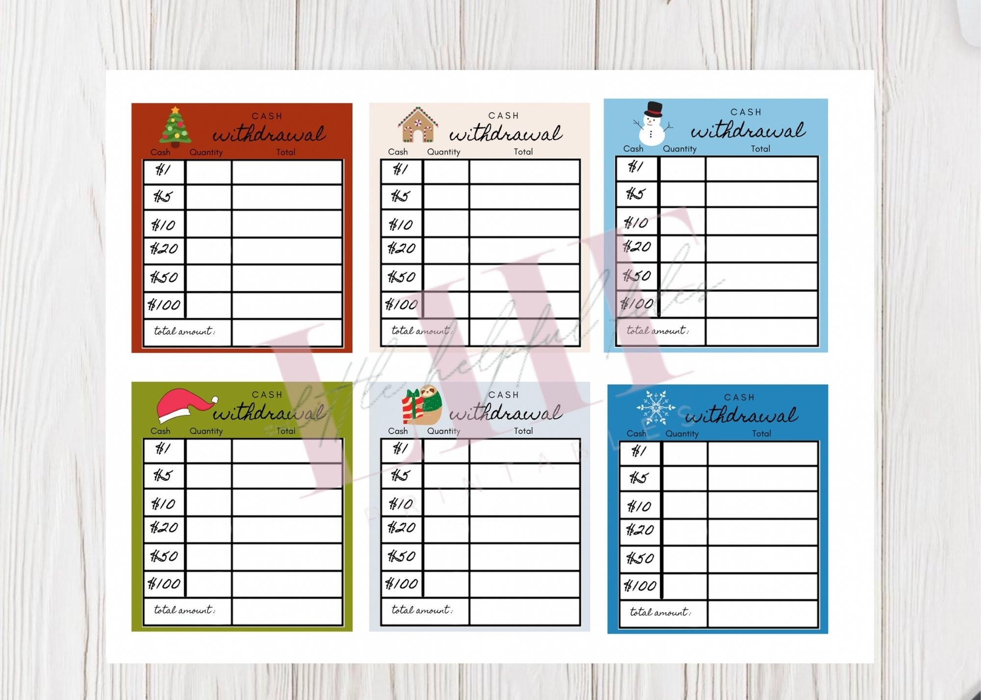 Cash Breakdown Slips Printable Holiday Season Set of 12 - Etsy