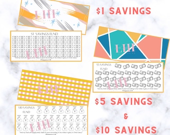 A6 Savings Challenges 1, 5, 10 Dollar Bundle | Money Saving Tracker Printable | A6 Cash Binder System | Mini Saving Challenge Inserts A6