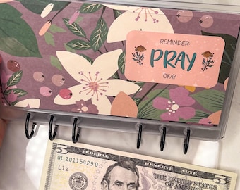 A6 Frosted Acrylic Binder Purple Pink Floral Faith Savings Binder Christian Cash Envelope Dashboards Faithful Sticker Theme