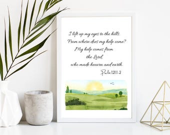 Psalm 121:1-2 Bible Verse Watercolor Art Print (Digital Download)