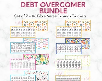 A6 Debt Overcomer Savings Tracker Bundle | Bible Verse Saving Cash Envelope | Debt Sinking Fund Tracker | A6 Mortgage Rent Savings Challenge