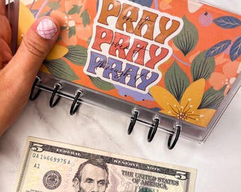 A6 Clear Acrylic Binder Orange Floral Faith Savings Binder Christian Cash Envelope Dashboards Faithful Sticker Theme